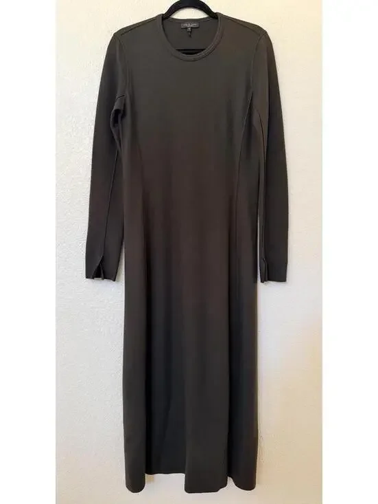 New Rag & Bone Yan Long Sleeve Wool Sweater Dress in Army Size 8 - Picture 6 of 13